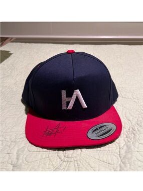 Hoodie Allen Signed - Navy and Red Snapback Hat with White Logo